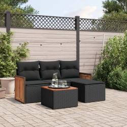 Salon de jardin 5 pcs avec coussins noir r&eacute;sine tress&eacute;e alsavelo