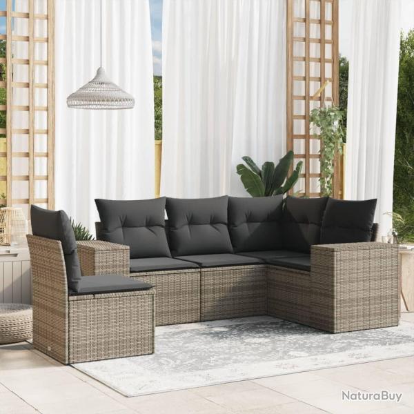 Salon de jardin 5 pcs avec coussins gris r�sine tress�e