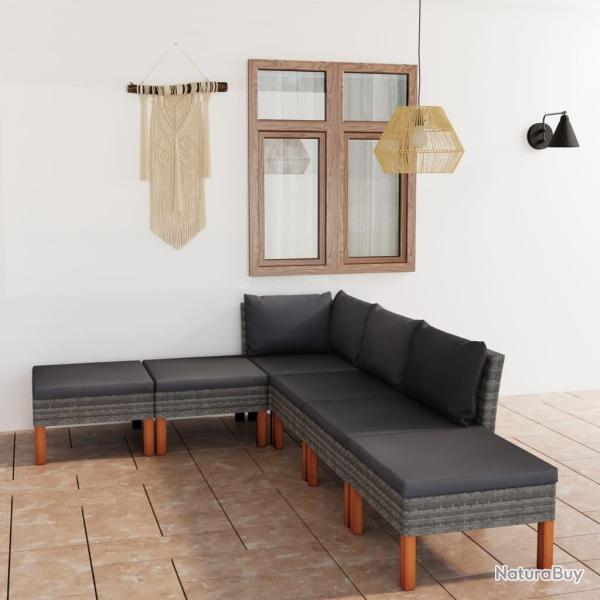 Salon de jardin 6 pcs avec coussins R�sine tress�e Gris
