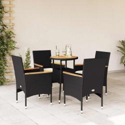 Ensemble &agrave; manger de jardin et coussins 5 pcs noir rotin acacia alsavelo
