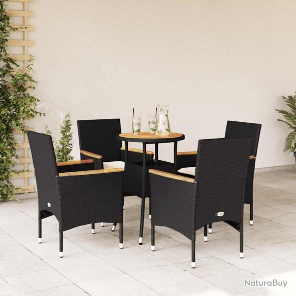 Ensemble � manger de jardin et coussins 5 pcs noir rotin acacia