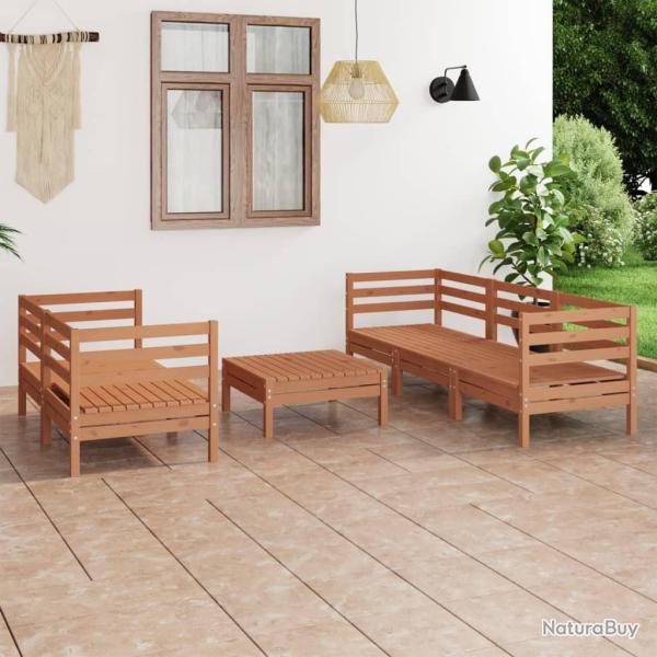 Salon de jardin 6 pcs Marron miel Bois de pin massif alsavelo