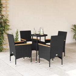 Ensemble &agrave; manger de jardin et coussins 5 pcs noir rotin verre