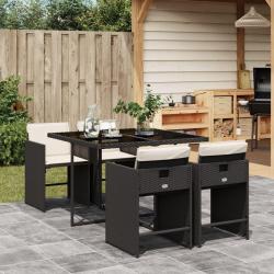 Ensemble &agrave; manger de jardin coussins 5pcs Noir R&eacute;sine tress&eacute;e