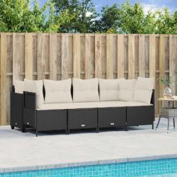 Salon de jardin 5 pcs avec coussins noir r&eacute;sine tress&eacute;e