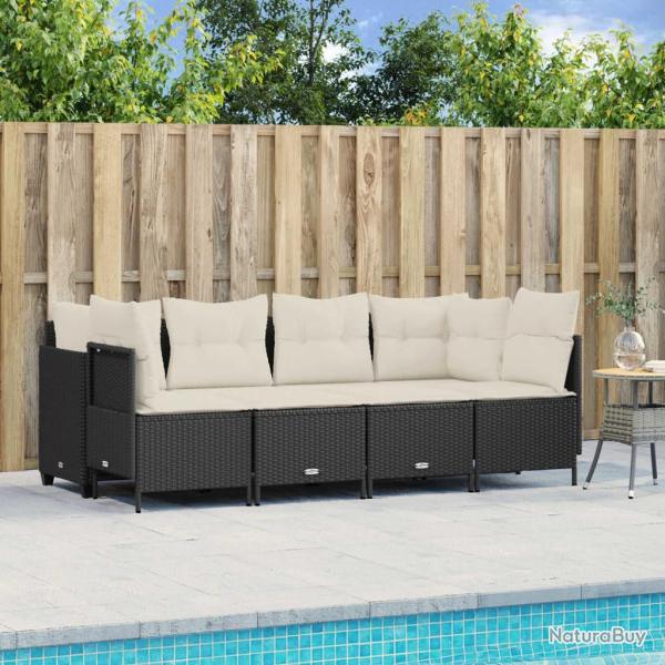 Salon de jardin 5 pcs avec coussins noir r�sine tress�e