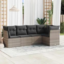 Salon de jardin 5 pcs avec coussins gris clair r&eacute;sine tress&eacute;e