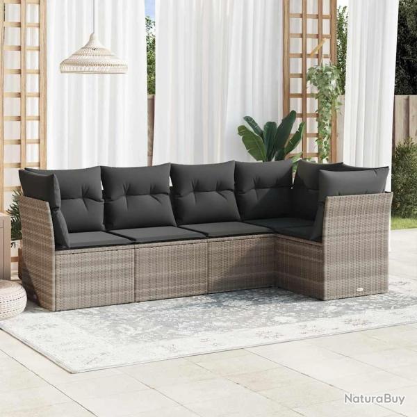 Salon de jardin 5 pcs avec coussins gris clair r�sine tress�e