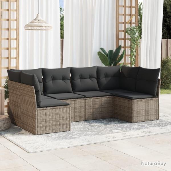 Salon de jardin 6 pcs avec coussins gris r�sine tress�e alsavelo