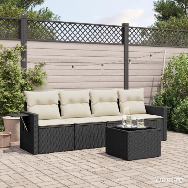Salon de jardin 5 pcs avec coussins noir r�sine tress�e