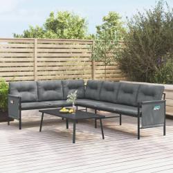 Canap&eacute; d'angle de jardin anthracite acier et textil&egrave;ne