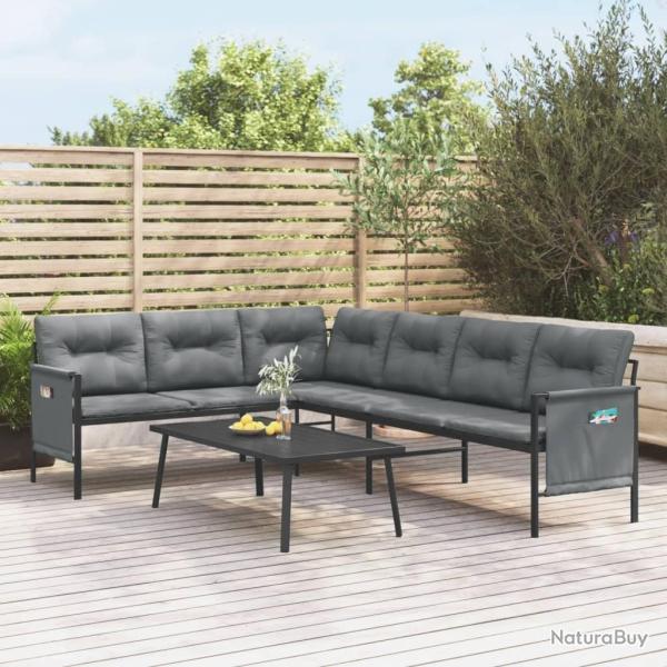 Canap� d'angle de jardin anthracite acier et textil�ne alsavelo
