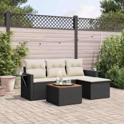 Salon de jardin 5 pcs avec coussins noir r&eacute;sine tress&eacute;e