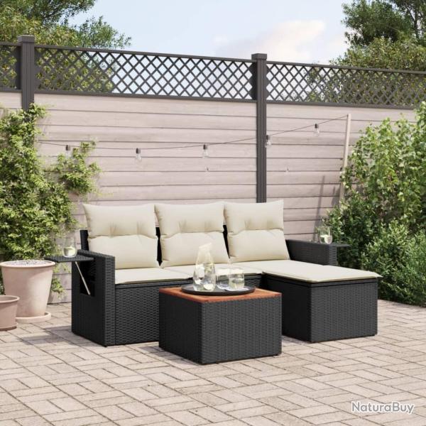 Salon de jardin 5 pcs avec coussins noir r�sine tress�e alsavelo