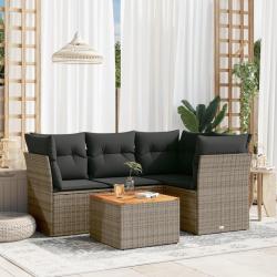 Salon de jardin 5 pcs avec coussins gris r&eacute;sine tress&eacute;e