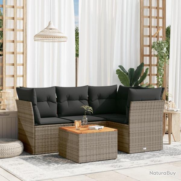 Salon de jardin 5 pcs avec coussins gris r�sine tress�e