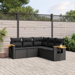 Salon de jardin 5 pcs avec coussins noir r&eacute;sine tress&eacute;e