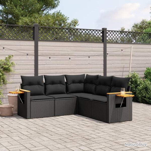 Salon de jardin 5 pcs avec coussins noir r�sine tress�e alsavelo