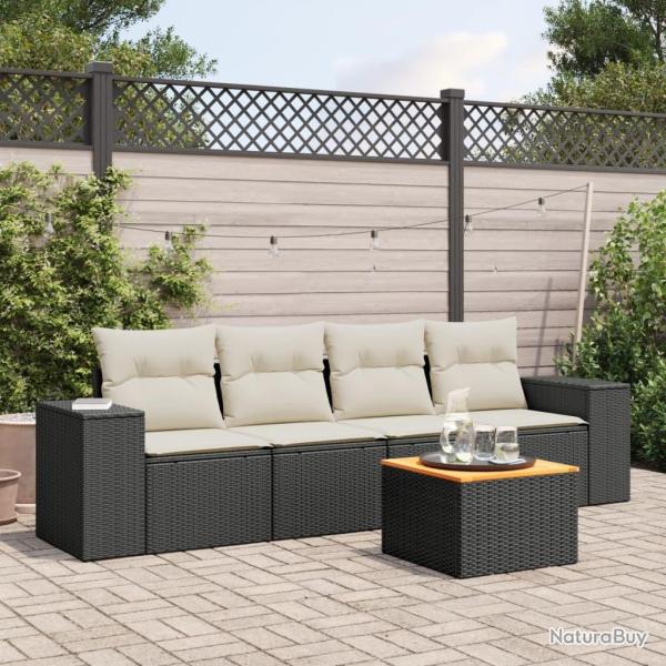 Salon de jardin 5 pcs avec coussins noir r�sine tress�e