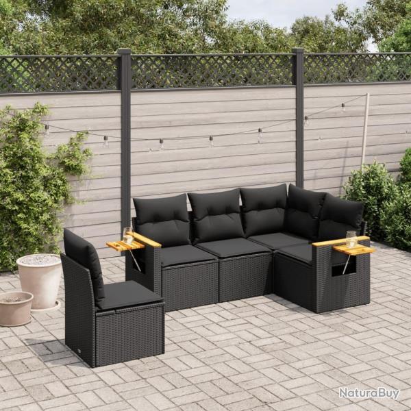 Salon de jardin 5 pcs avec coussins noir r�sine tress�e