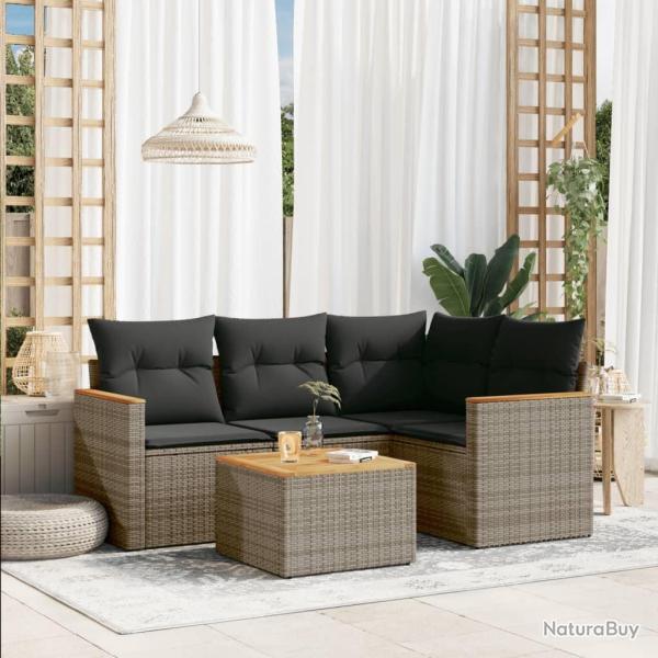 Salon de jardin 5 pcs avec coussins gris r�sine tress�e