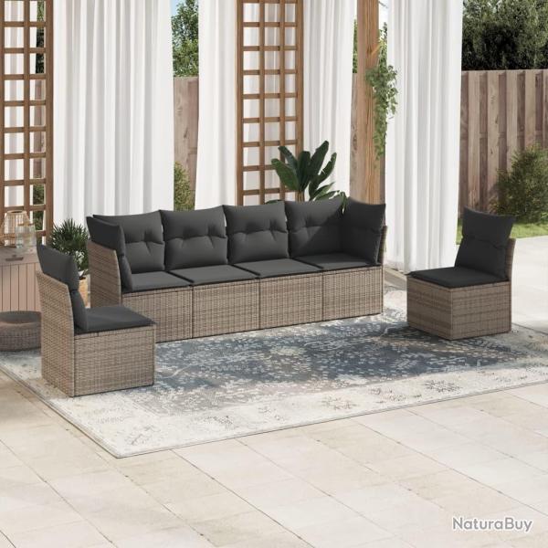 Salon de jardin 6 pcs avec coussins gris r�sine tress�e alsavelo