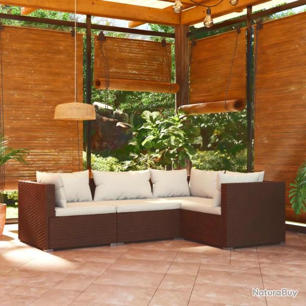 Salon de jardin 4 pcs avec coussins R�sine tress�e Marron alsavelo