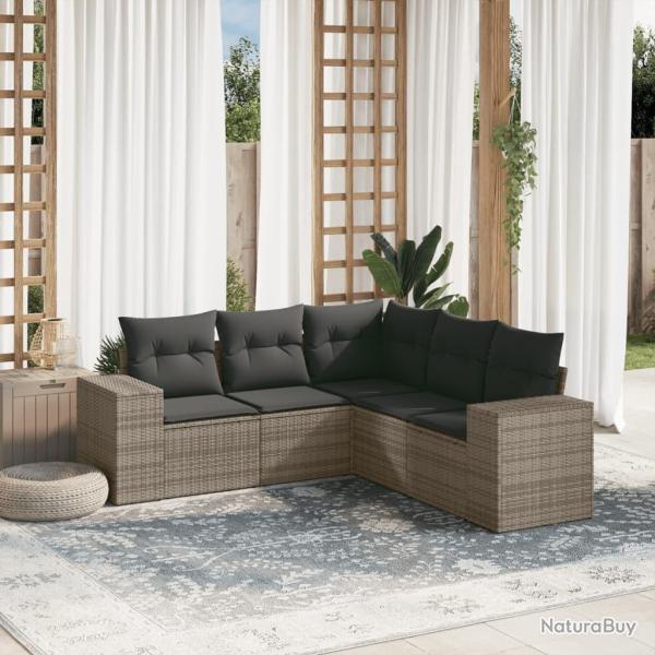 Salon de jardin 5 pcs avec coussins gris r�sine tress�e