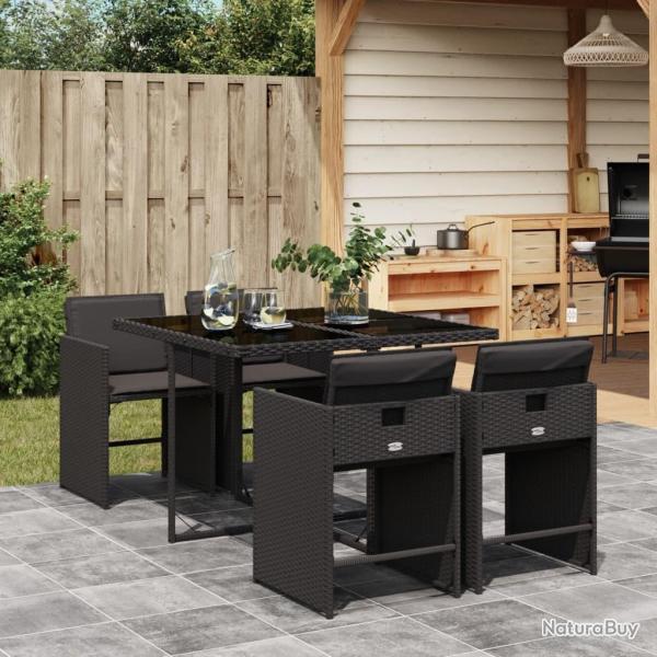 Ensemble � manger de jardin coussins 5pcs Noir R�sine tress�e