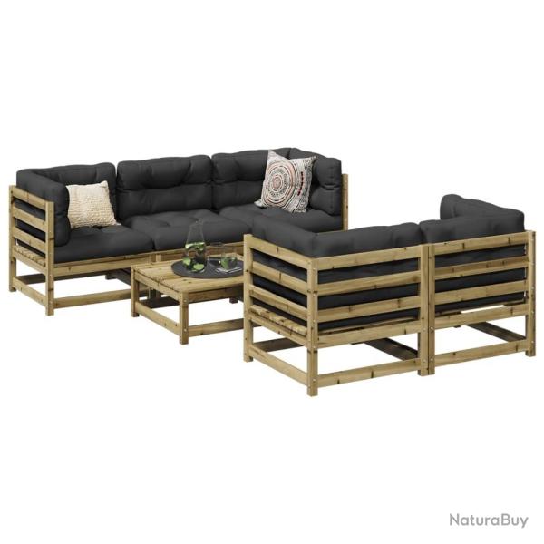 Salon de jardin 6 pcs bois de pin impr�gn� alsavelo