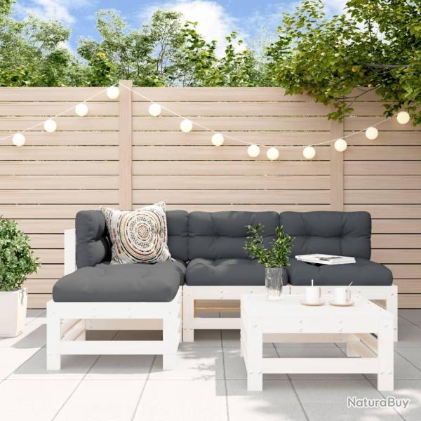 Salon de jardin 5 pcs blanc bois massif de pin alsavelo