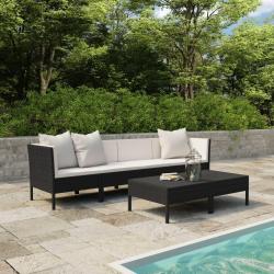 Salon de jardin 6 pcs avec coussins r&eacute;sine tress&eacute;e noir