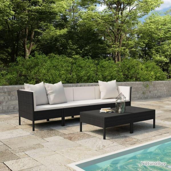 Salon de jardin 6 pcs avec coussins r�sine tress�e noir