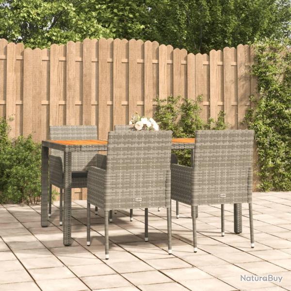 Ensemble � manger de jardin 5 pcs coussins gris r�sine tress�e