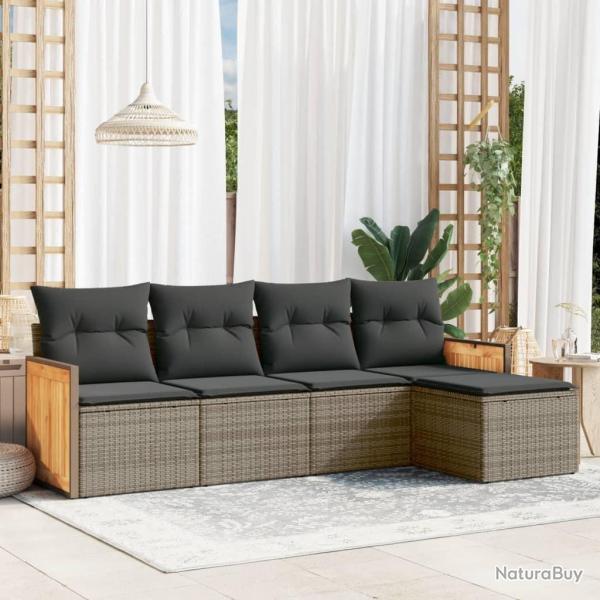 Salon de jardin 5 pcs avec coussins gris r�sine tress�e