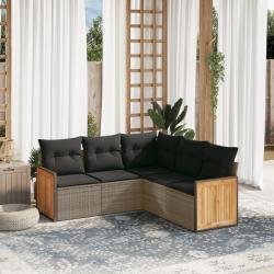 Salon de jardin 5 pcs avec coussins gris r&eacute;sine tress&eacute;e