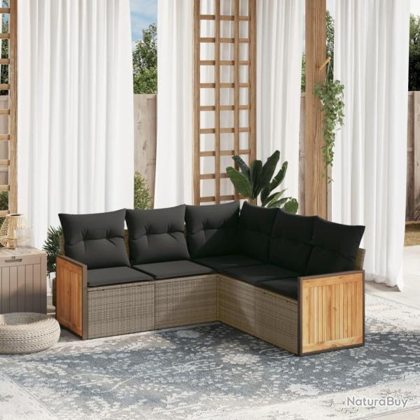 Salon de jardin 5 pcs avec coussins gris r�sine tress�e