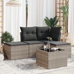 Salon de jardin 5 pcs avec coussins gris clair r&eacute;sine tress&eacute;e