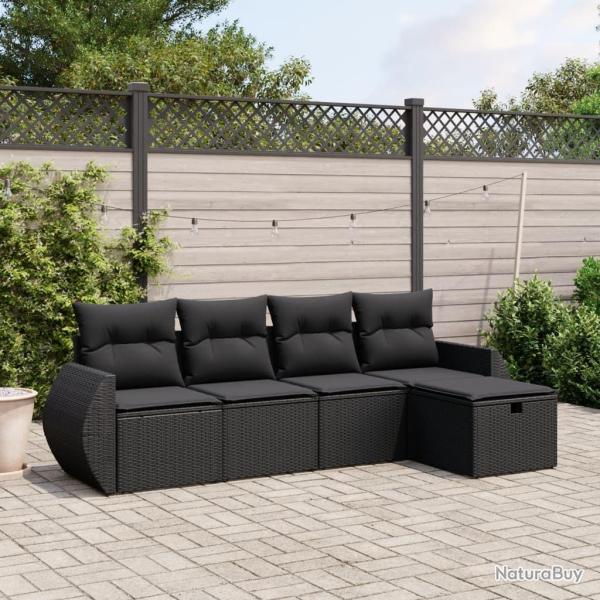Salon de jardin 5 pcs avec coussins noir r�sine tress�e