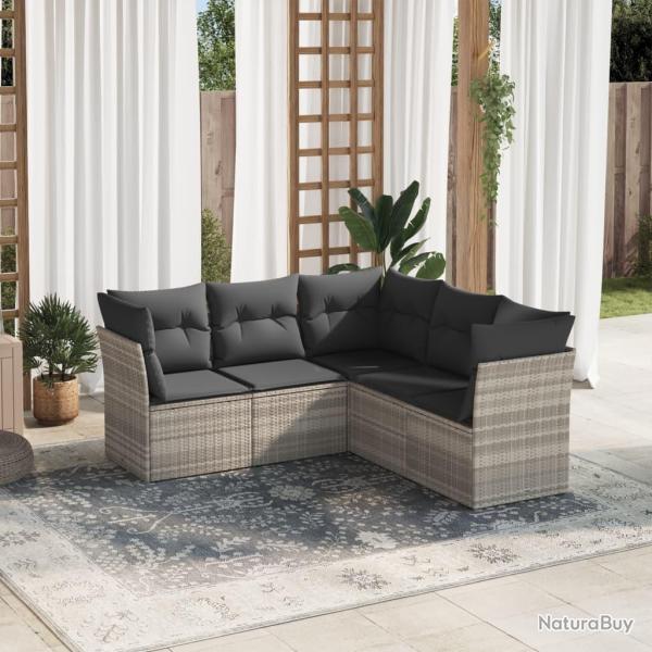 Salon de jardin 5 pcs avec coussins gris clair r�sine tress�e