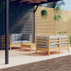 Salon de jardin 5 pcs avec coussins gris bois de pin