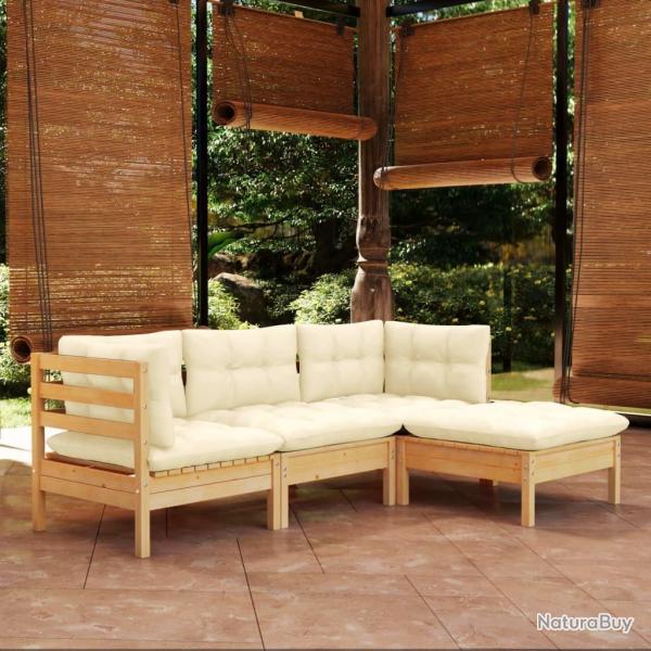 Salon de jardin 4 pcs avec coussins cr�me Bois de pin