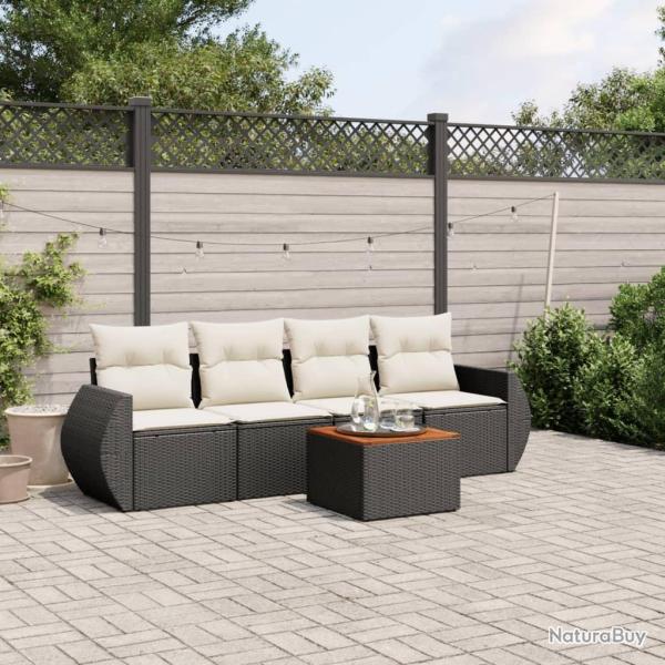 Salon de jardin 5 pcs avec coussins noir r�sine tress�e