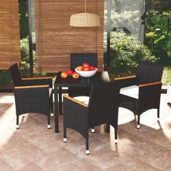 Ensemble &agrave; d&icirc;ner de jardin avec coussins 5 pcs poly rotin noir
