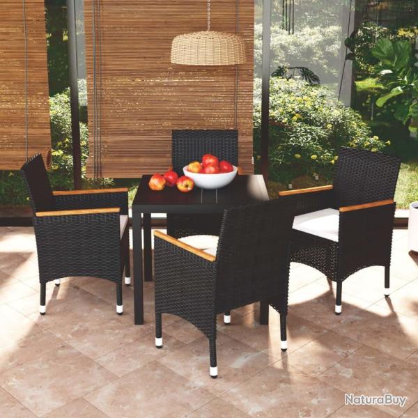 Ensemble � d�ner de jardin avec coussins 5 pcs poly rotin noir