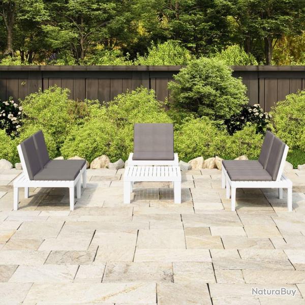 Salon de jardin 4 pcs avec coussins Plastique Blanc
