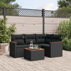 Salon de jardin 5 pcs avec coussins noir r&eacute;sine tress&eacute;e