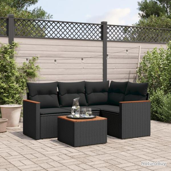 Salon de jardin 5 pcs avec coussins noir r�sine tress�e