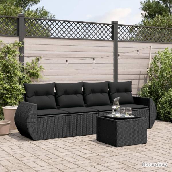 Salon de jardin 5 pcs avec coussins noir r�sine tress�e