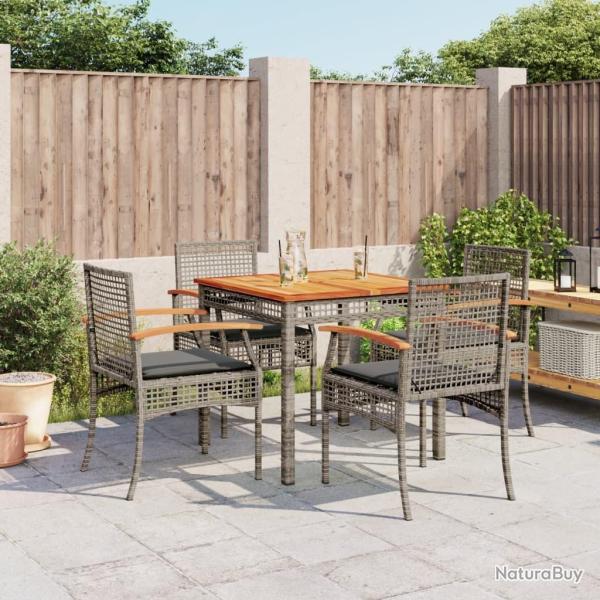 Ensemble � manger de jardin 5 pcs coussins gris r�sine tress�e